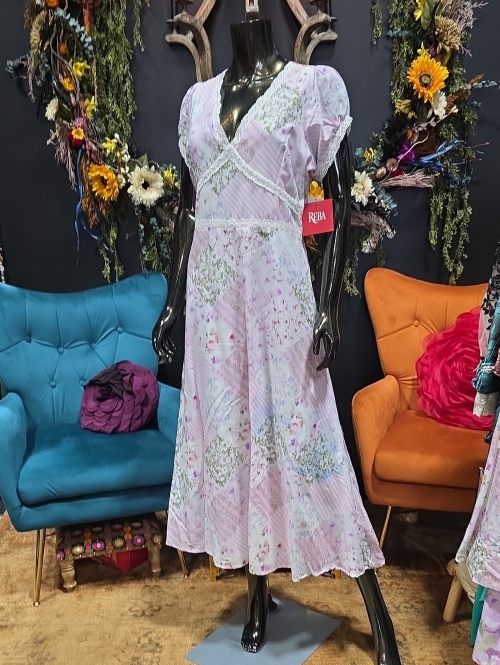 Reba Lavender and Pastel Floral Midi/ Maxi Dress